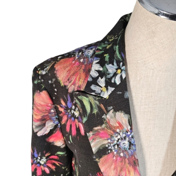 Robert Graham Penelope Black Floral Women's One Button Lined Pockets Blazer 6 - Picture 7 of 13